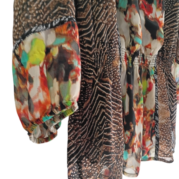 Calvin Klein Blouse Women M Multicolor Abstract Chiffon Tunic Button 3/4 Sleeve - Picture 3 of 9